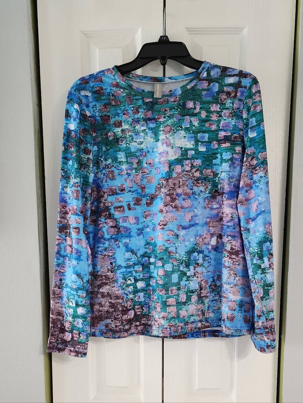 Noracora Abstract Mosaic Crewneck Top Blue Base Multi-color Size M Art Wear